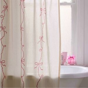 Urban Outfitters Lacey Bows Shower Curtain- Red / Cream - 72” x 72” NWT